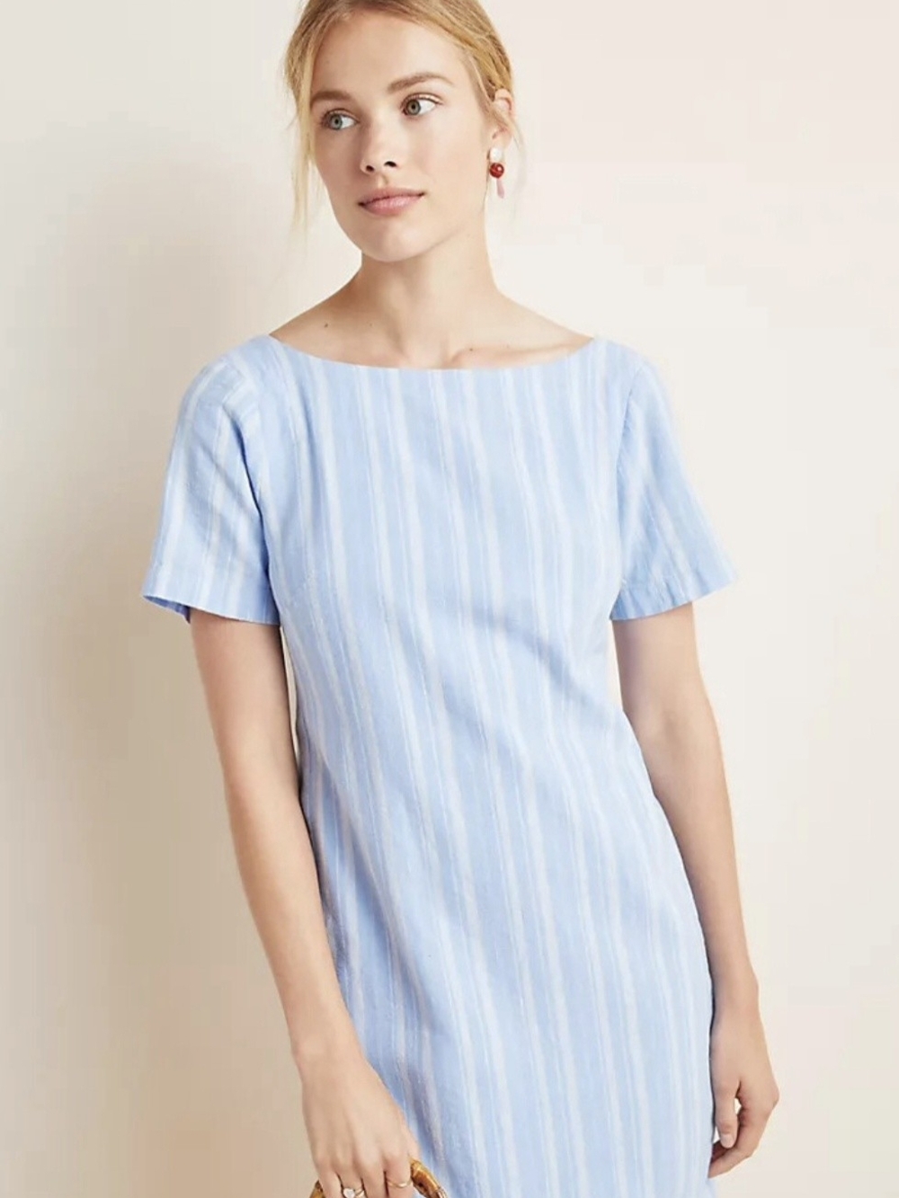 Anthropologie Cape May Mini Dress NWT Blue Linen Blend Size 14